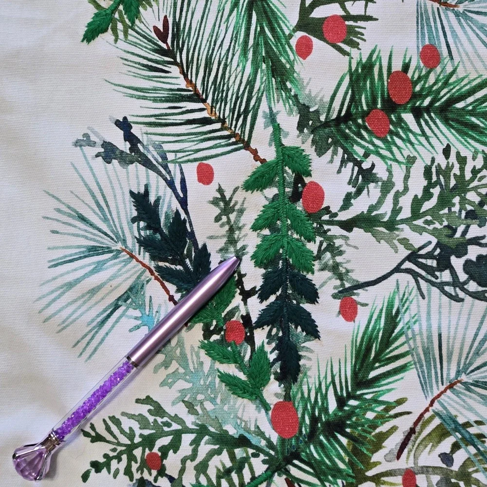 Crate & Barrel Winter Sprig Embroidered Table Runner 14x120in Holiday Christmas